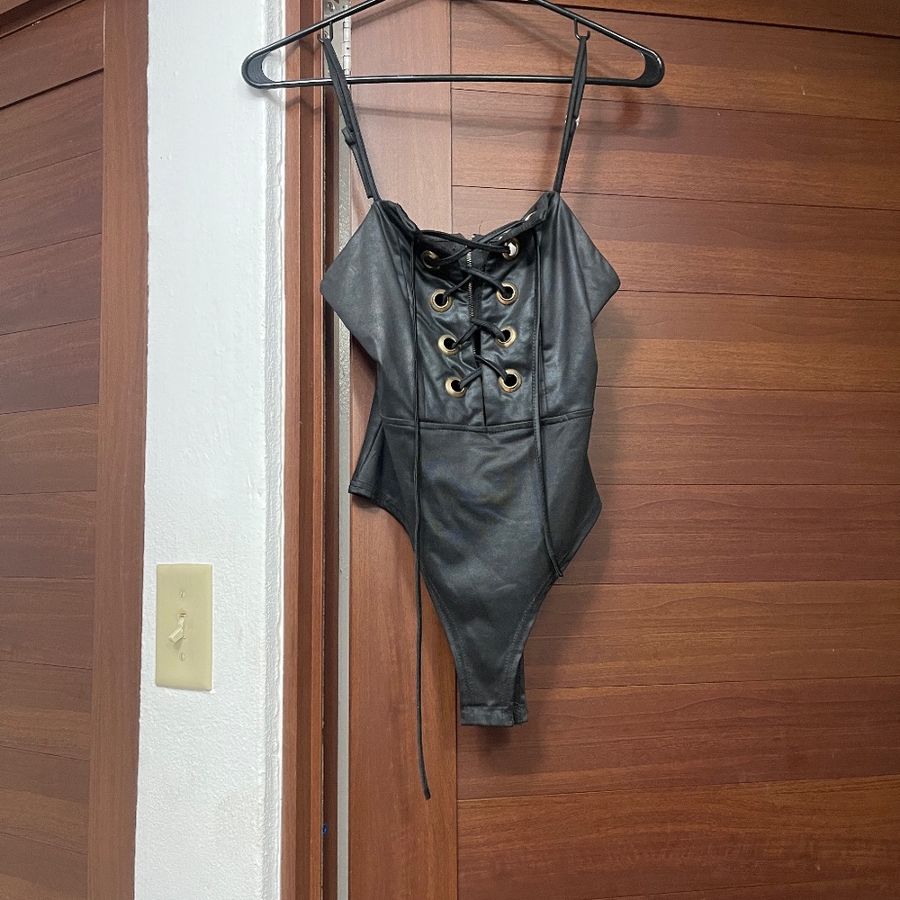 Vegan black sexy bodysuit
